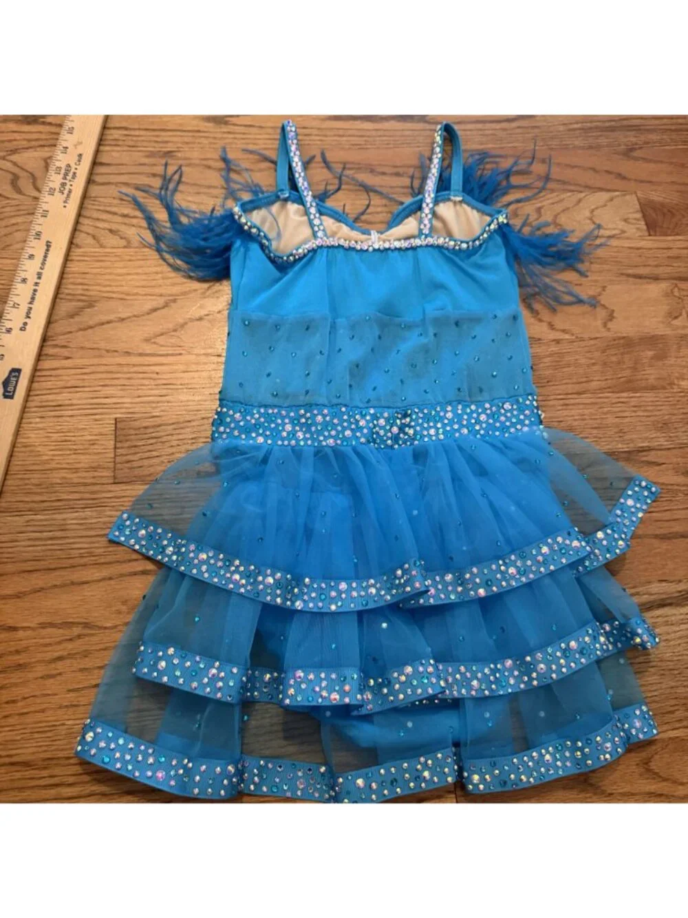 Kelle Costumes Large Child Blue Jazz Tap Musical Theater Feathers Rhinestones